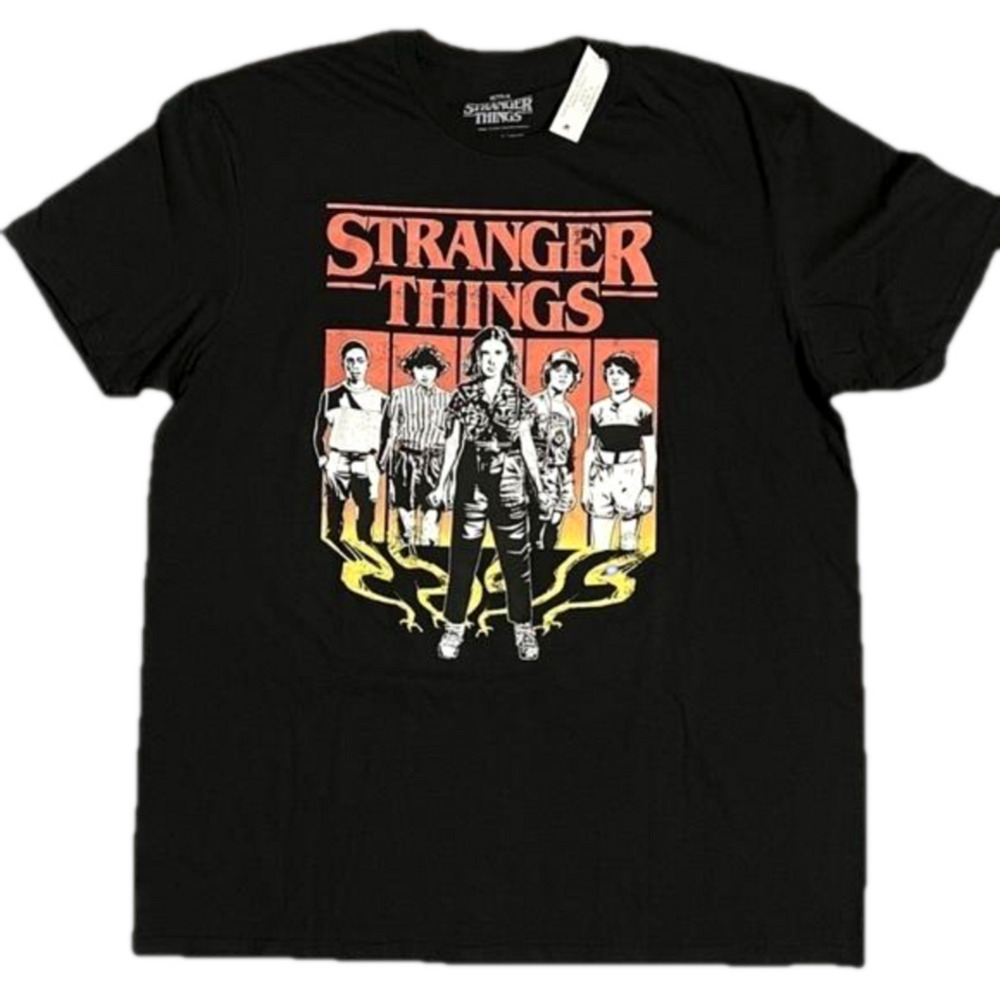 Netflix Stranger Things Distressed Cast Cotton Black Tee Shirt Men Size XL